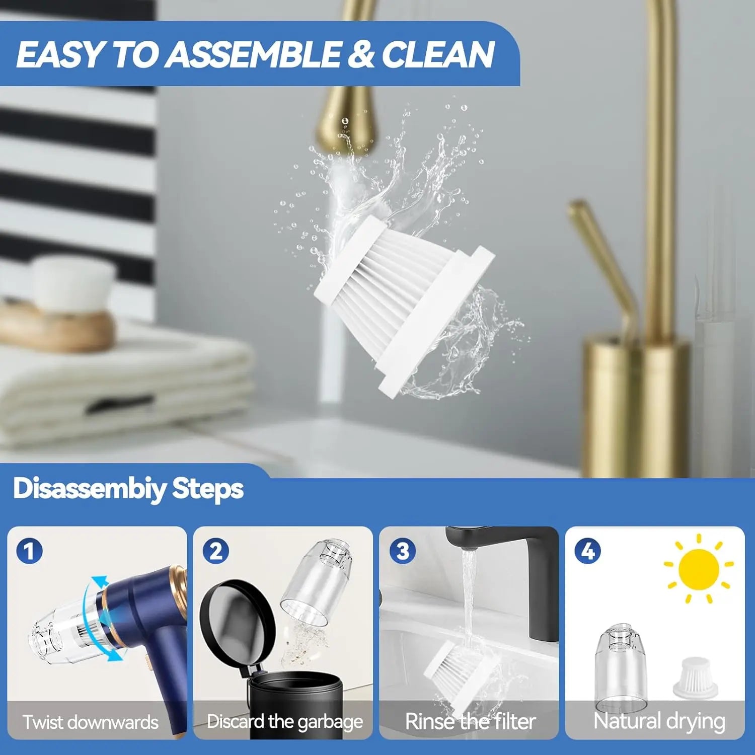 Handheld Car Vacuum Cleaner, 1900OPa VacuumCleaner and Air Gun, 120W High-Power Wireless HandheldCar Vacuum Cleaner, equipped with two filters and multiplenozzles,suitable for cars, homes, offices, and pets.
