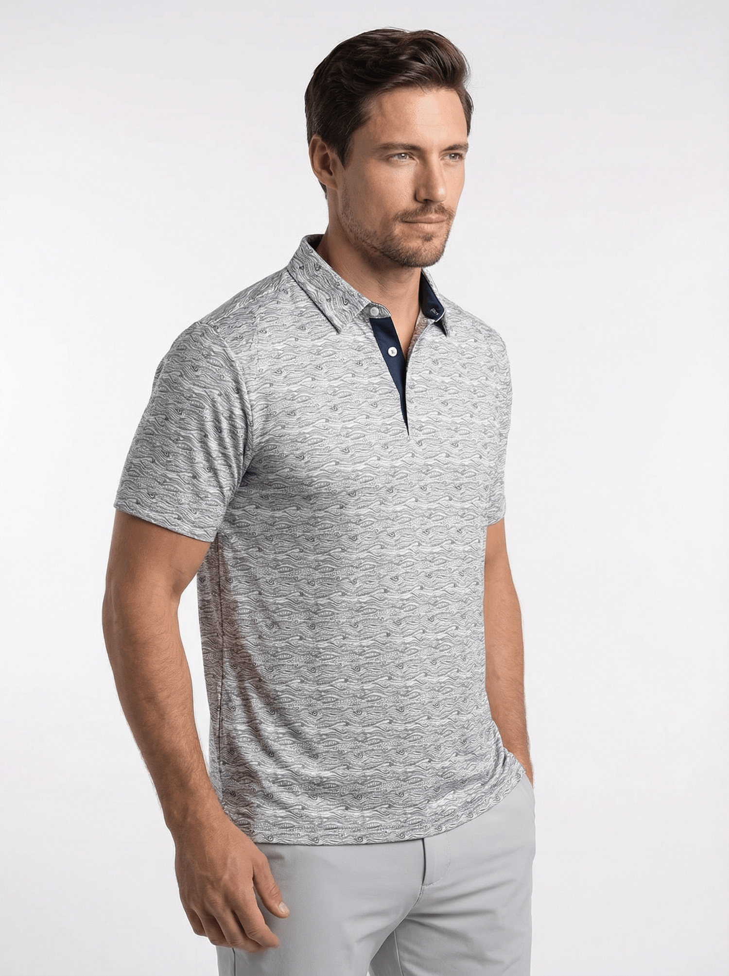 Men's 3 Button Gray Wave Polo with SwingFree™ Performance