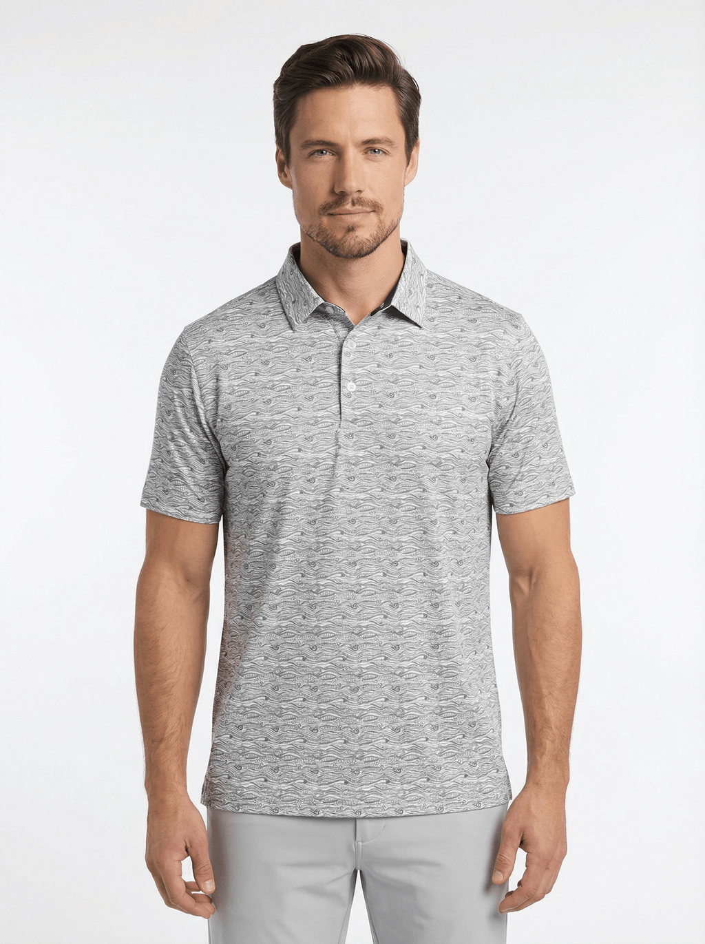 Men's 3 Button Gray Wave Polo with SwingFree™ Performance