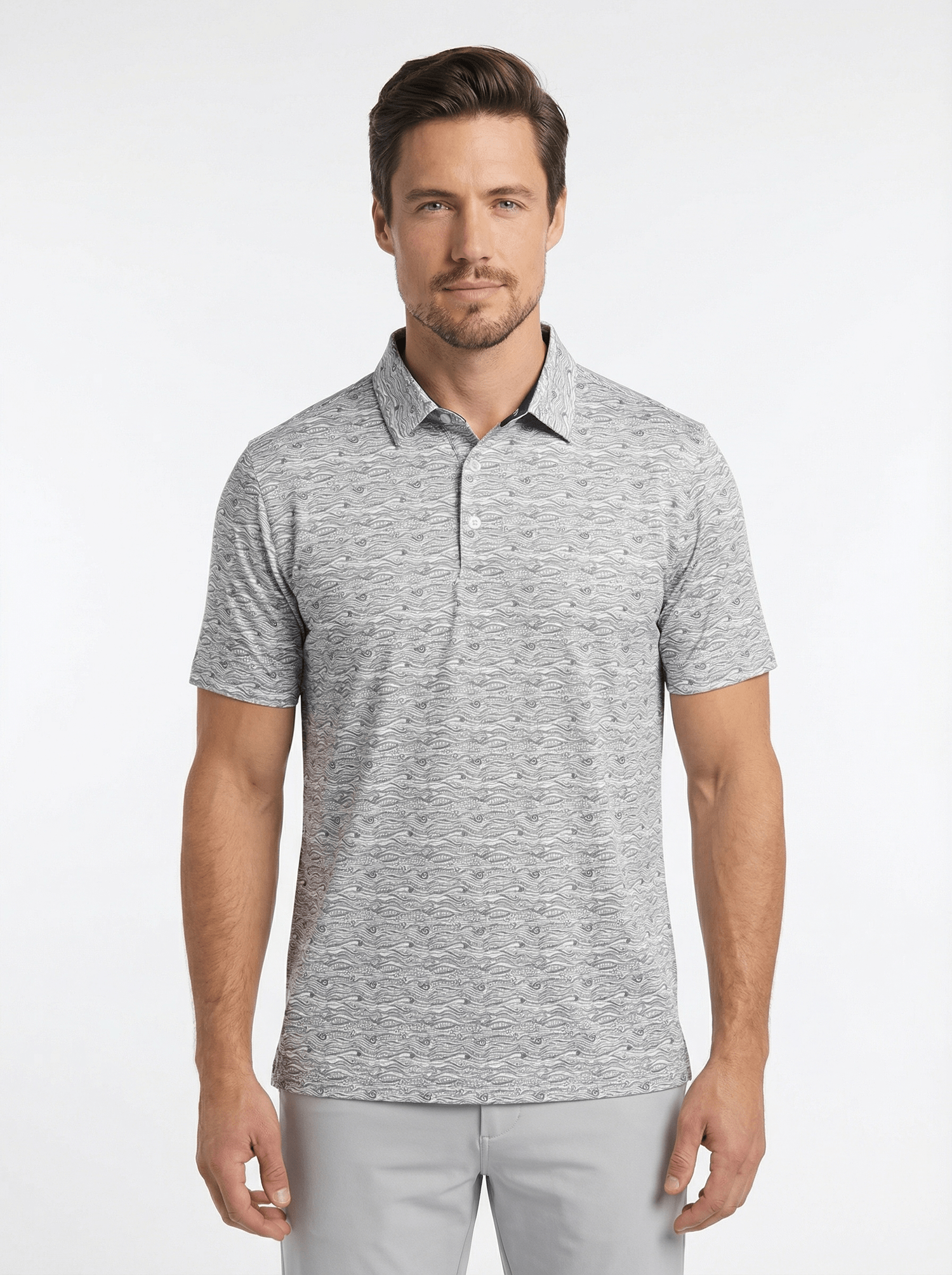 Men's 3 Button Gray Wave Polo with SwingFree™ Performance