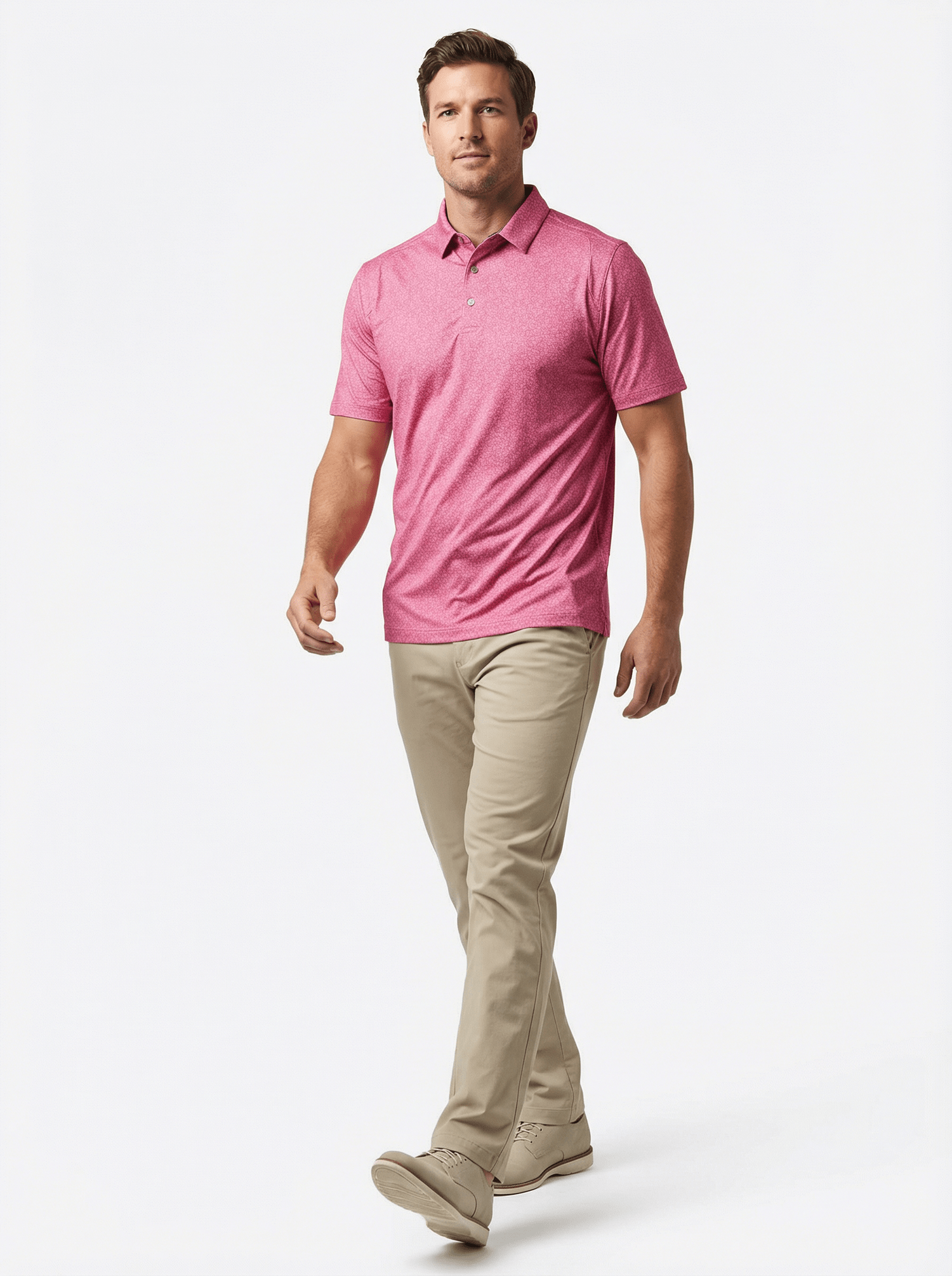 Men's 3 Button Red Floral Polo with SwingFree™ Performance