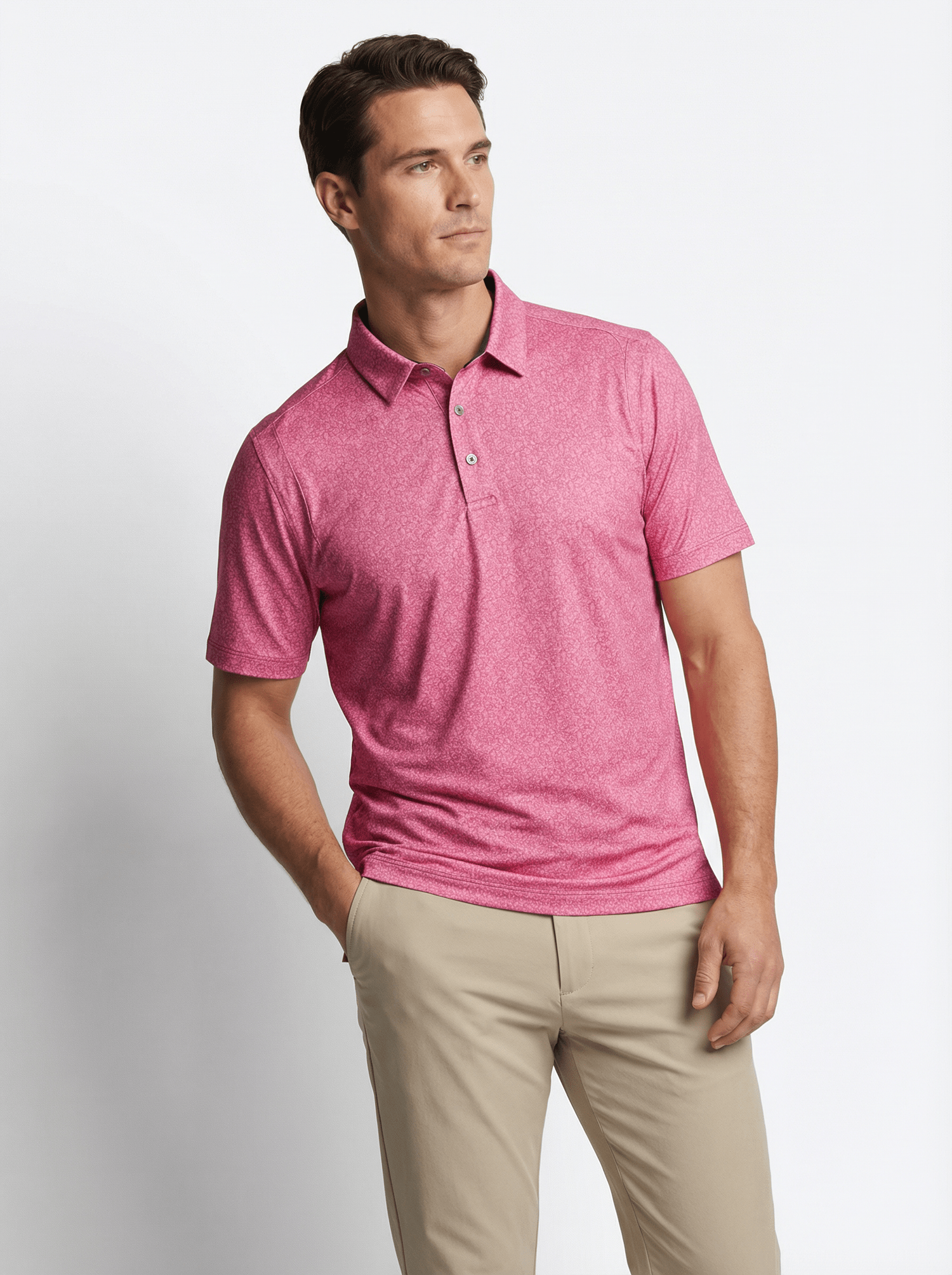 Men's 3 Button Red Floral Polo with SwingFree™ Performance
