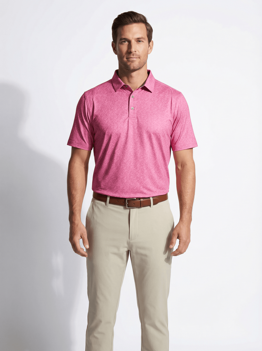 Men's 3 Button Red Floral Polo with SwingFree™ Performance