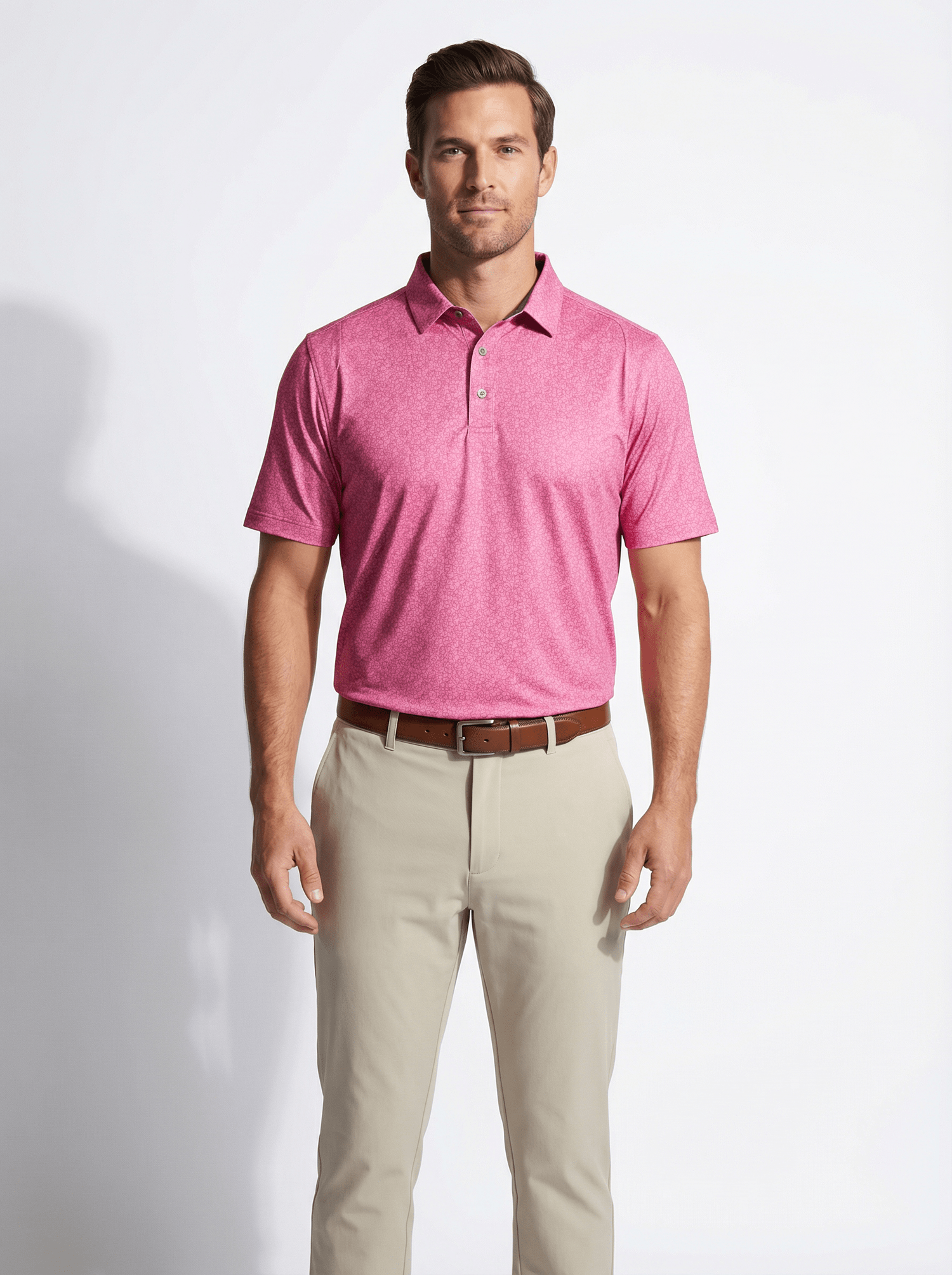 Men's 3 Button Red Floral Polo with SwingFree™ Performance