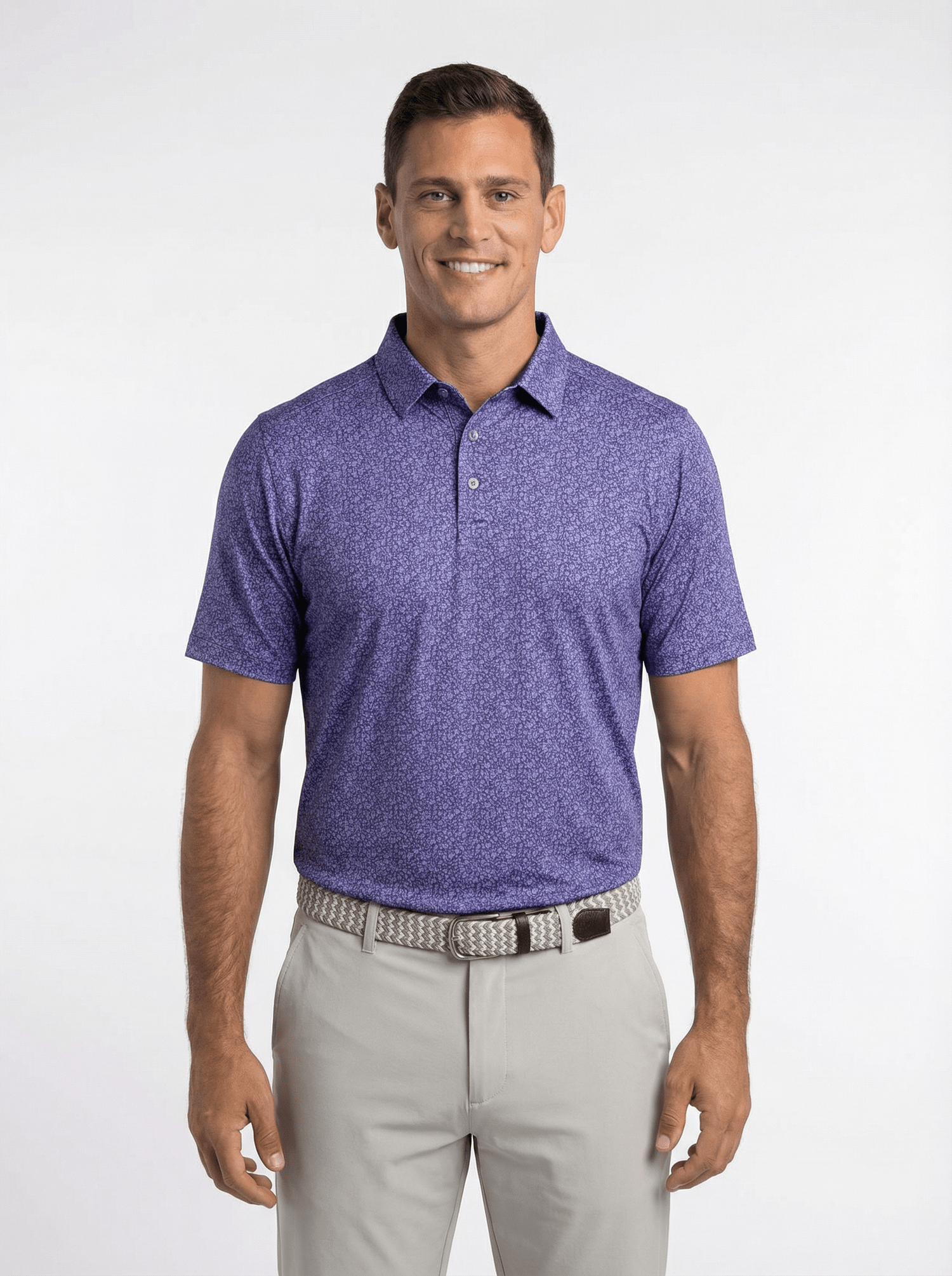 Men's 3 Button Lavender Floral Polo with SwingFree™ Performance