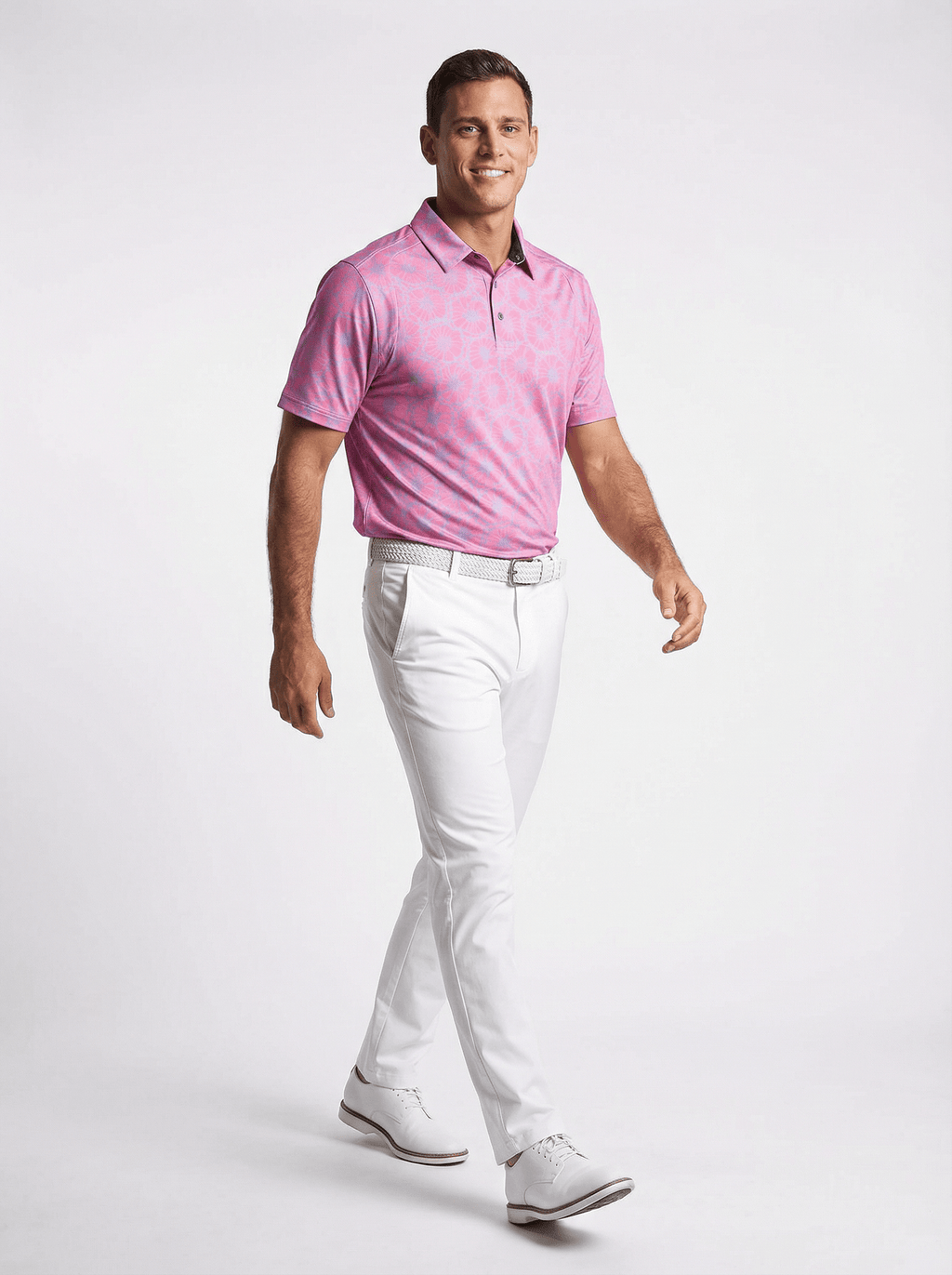 Men's 3 Button Watermelon Floral Polo with SwingFree™ Performance