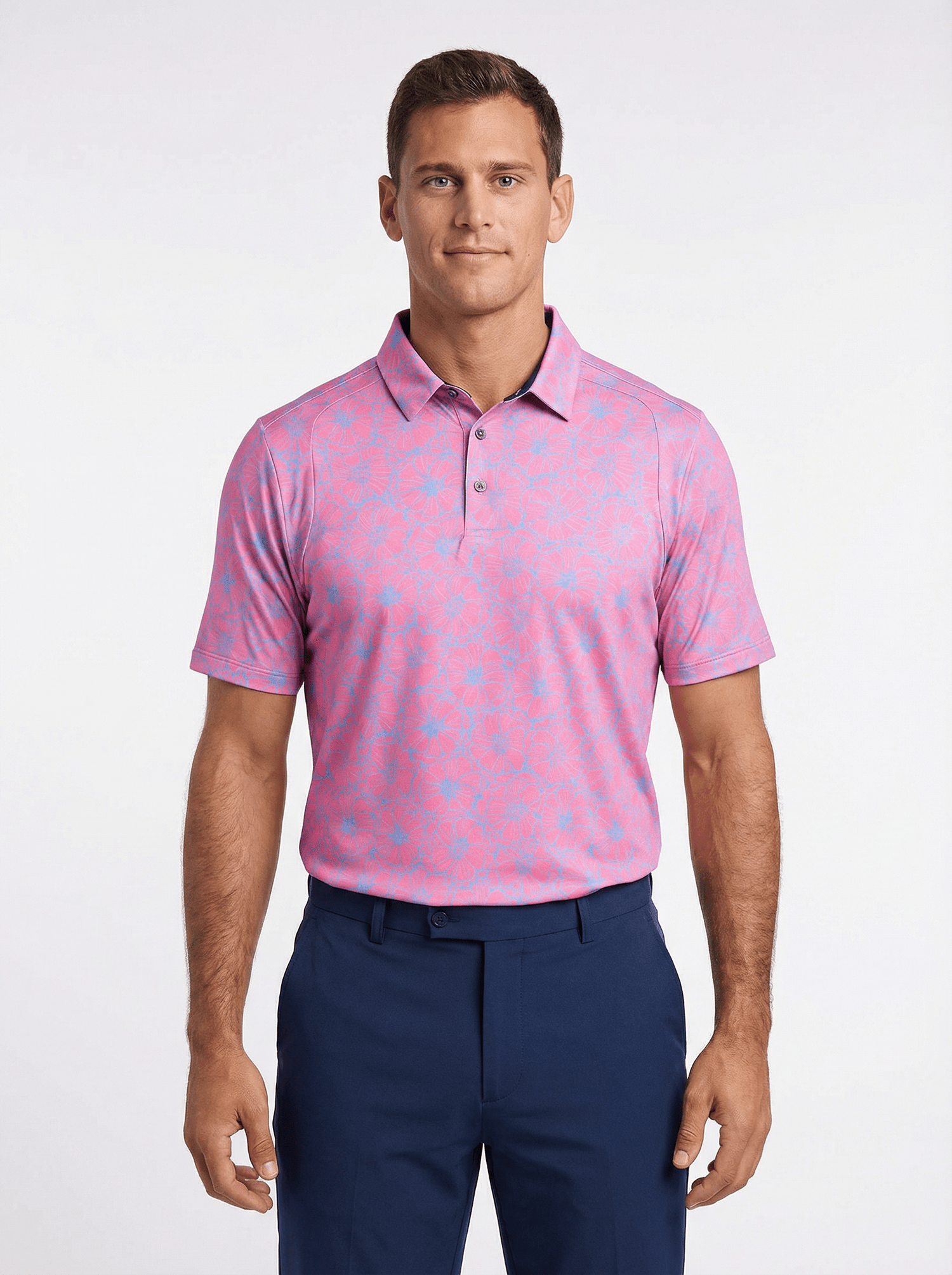 Men's 3 Button Watermelon Floral Polo with SwingFree™ Performance