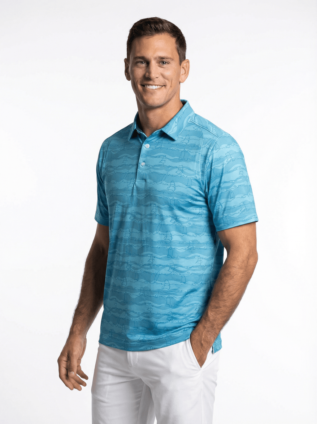 Men's 3 Button Aqua Green Wind Surf Polo with SwingFree™ Performance