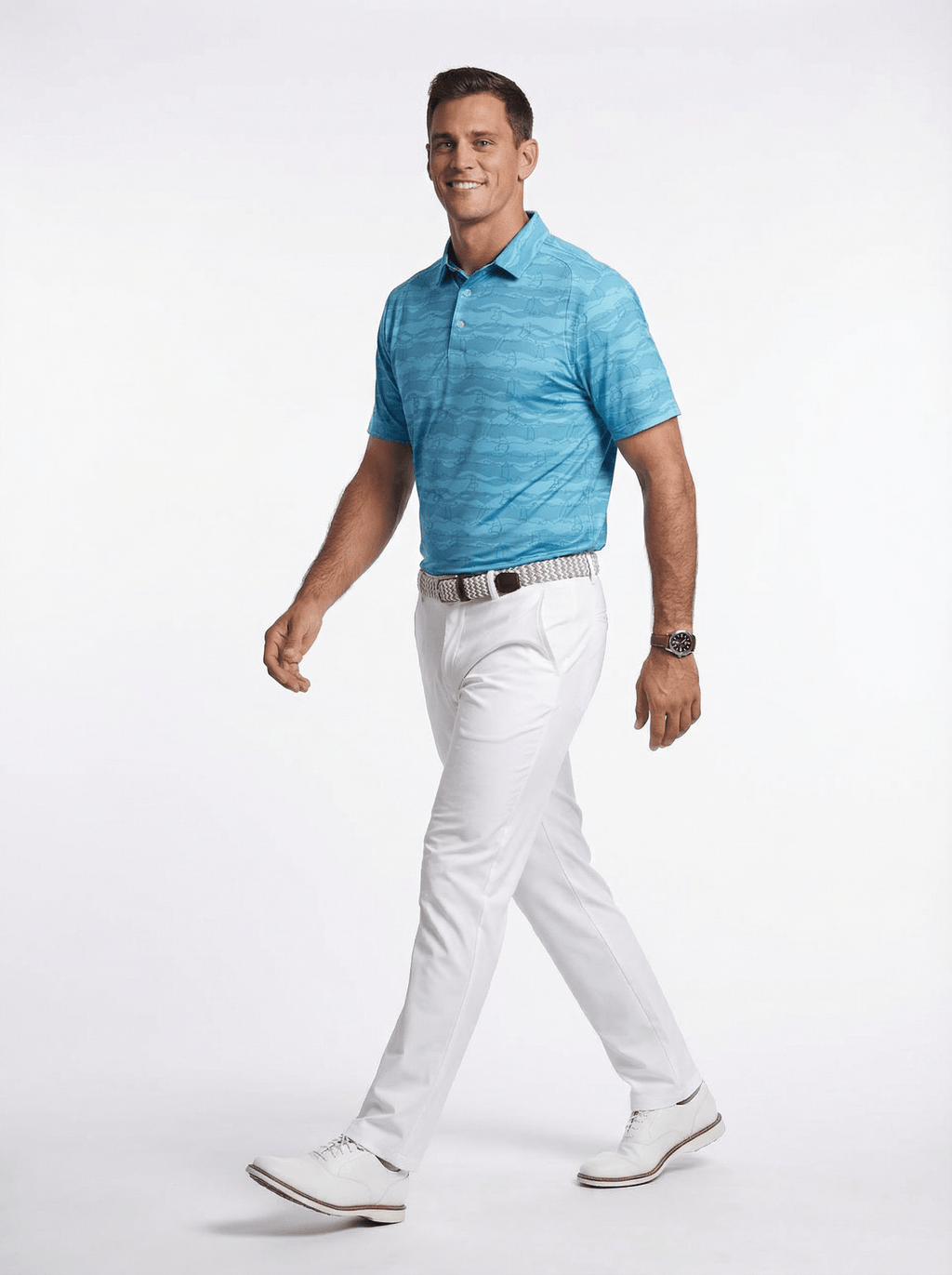 Men's 3 Button Aqua Green Wind Surf Polo with SwingFree™ Performance