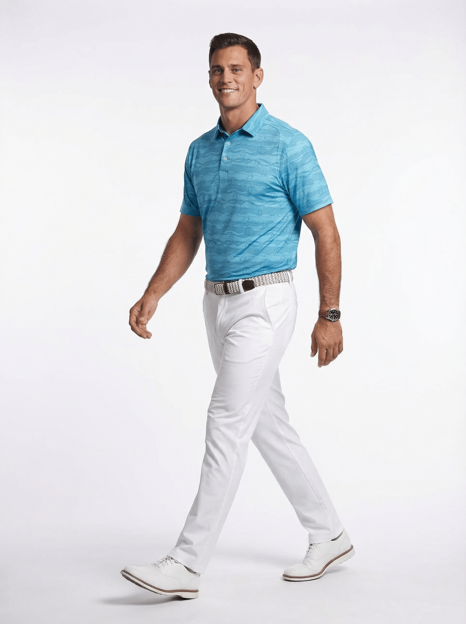 Men's 3 Button Aqua Green Wind Surf Polo with SwingFree™ Performance