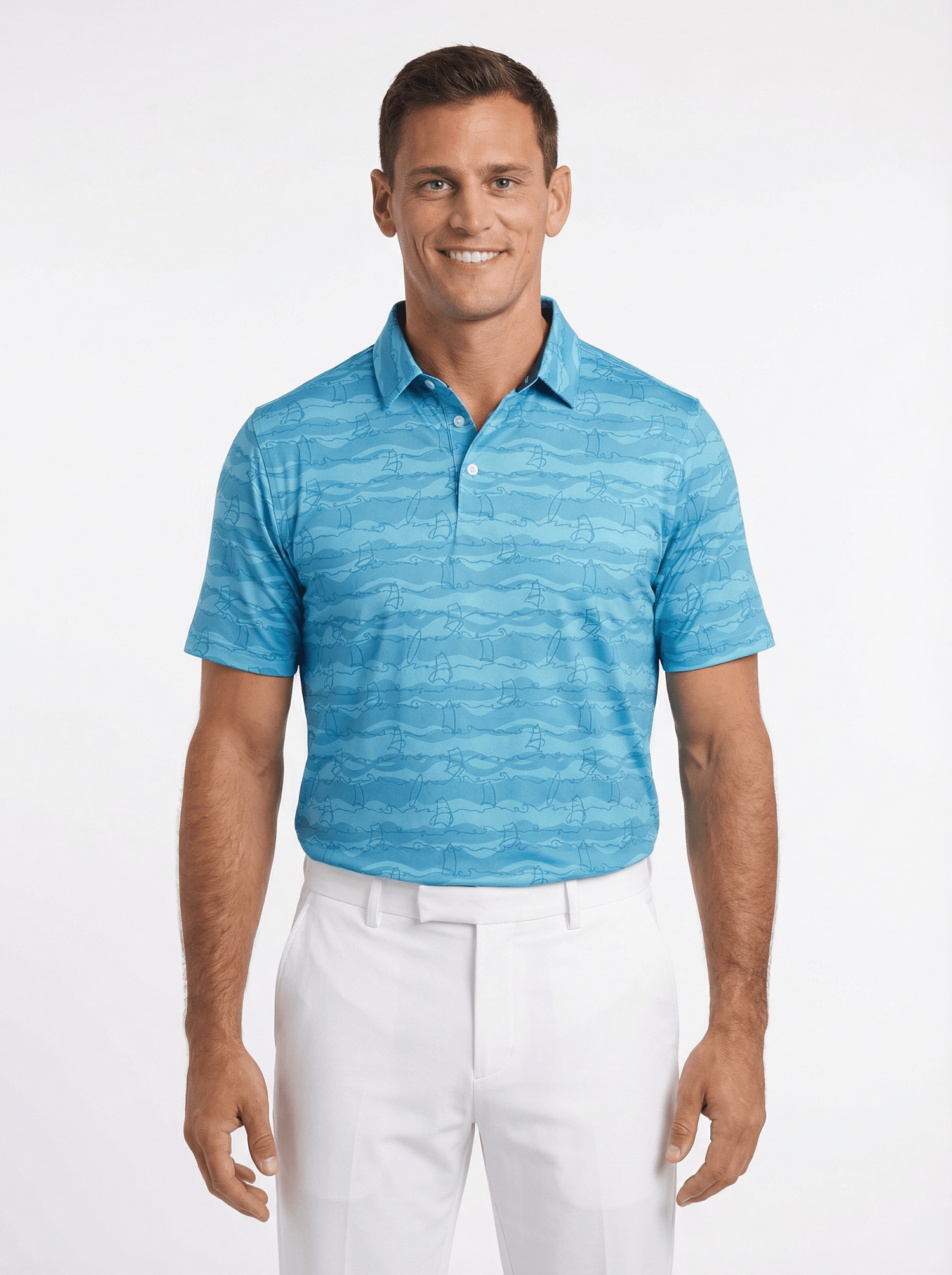 Men's 3 Button Aqua Green Wind Surf Polo with SwingFree™ Performance