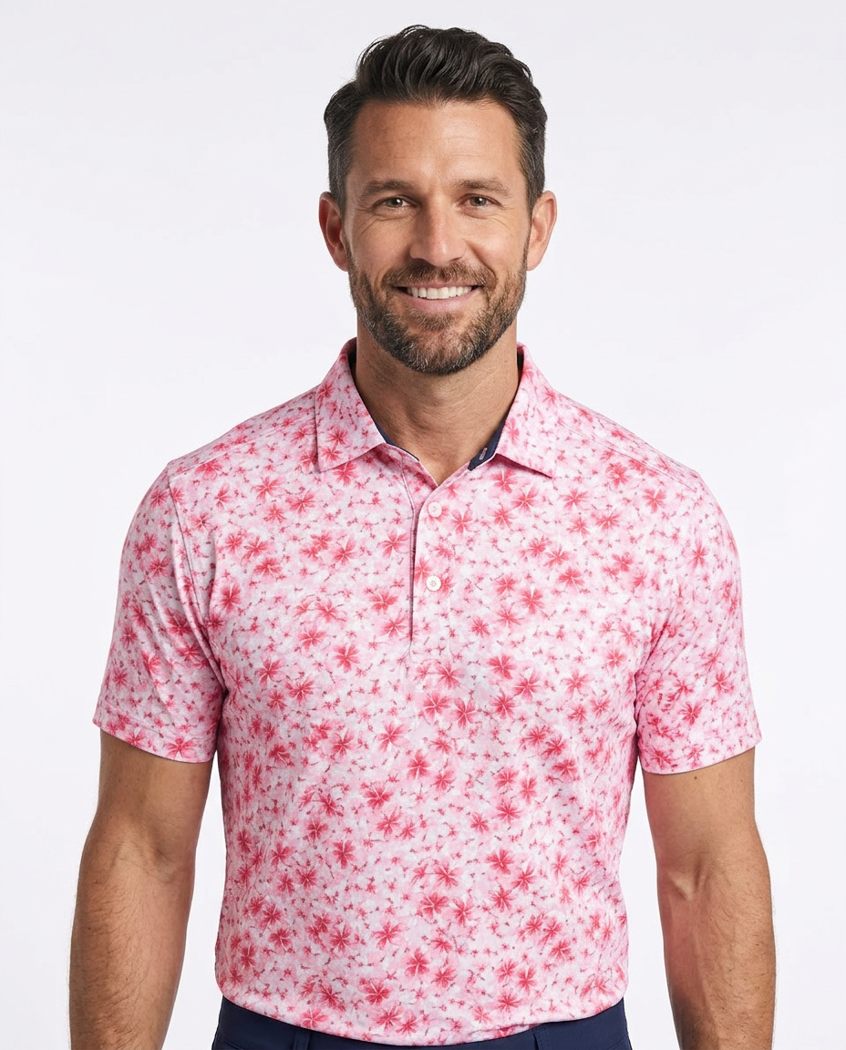Men's Performance Hawaiian Floral Polo - Pink