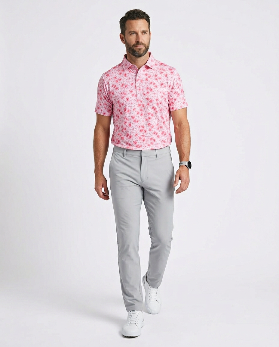 Men's Performance Hawaiian Floral Polo - Pink