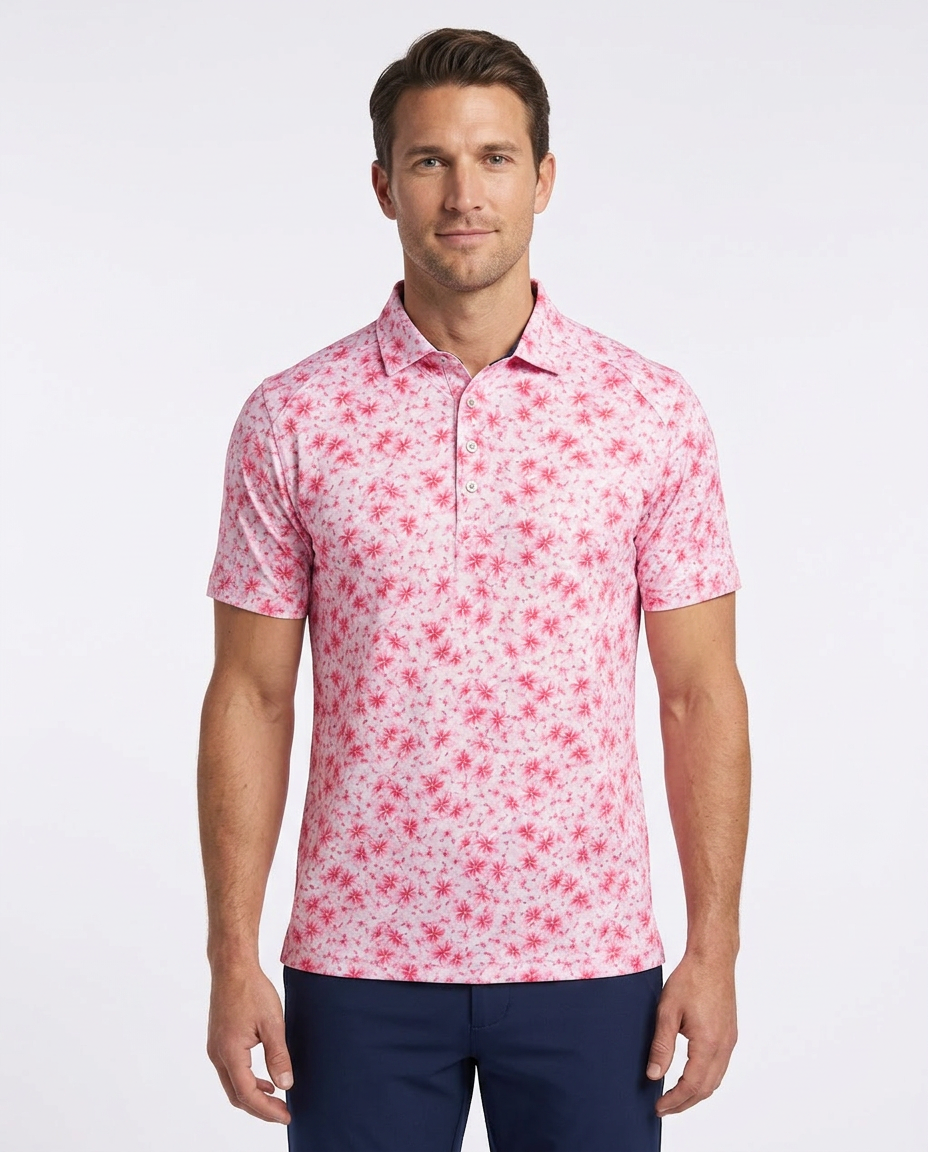 Men's Performance Hawaiian Floral Polo - Pink