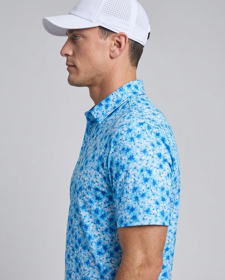 Men's Performance Hawaiian Floral Polo - Aqua