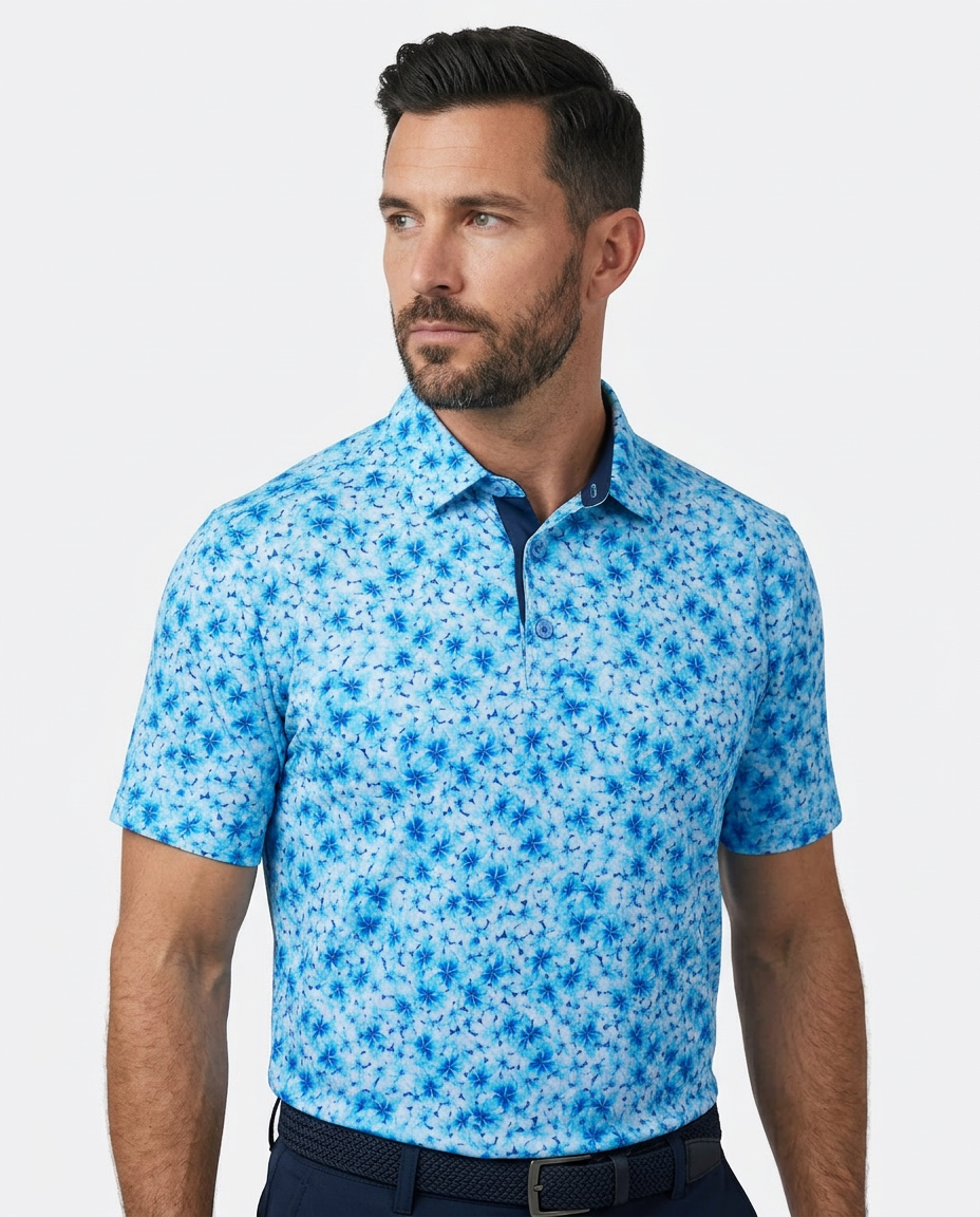 Men's Performance Hawaiian Floral Polo - Aqua