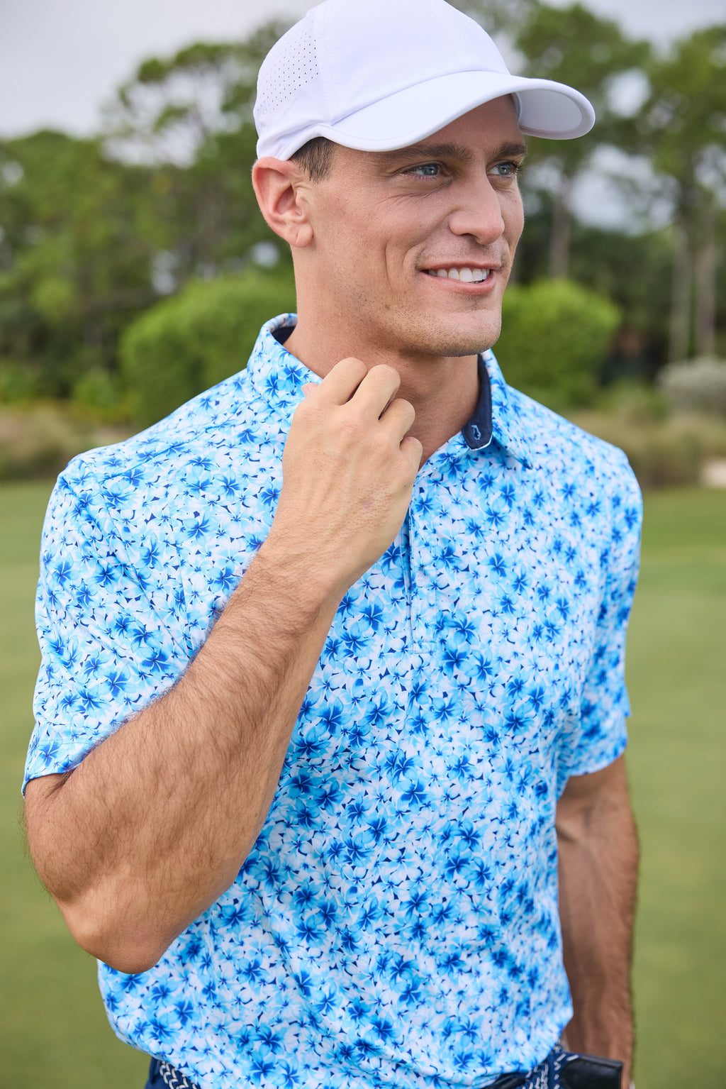 Men's Performance Hawaiian Floral Polo - Aqua