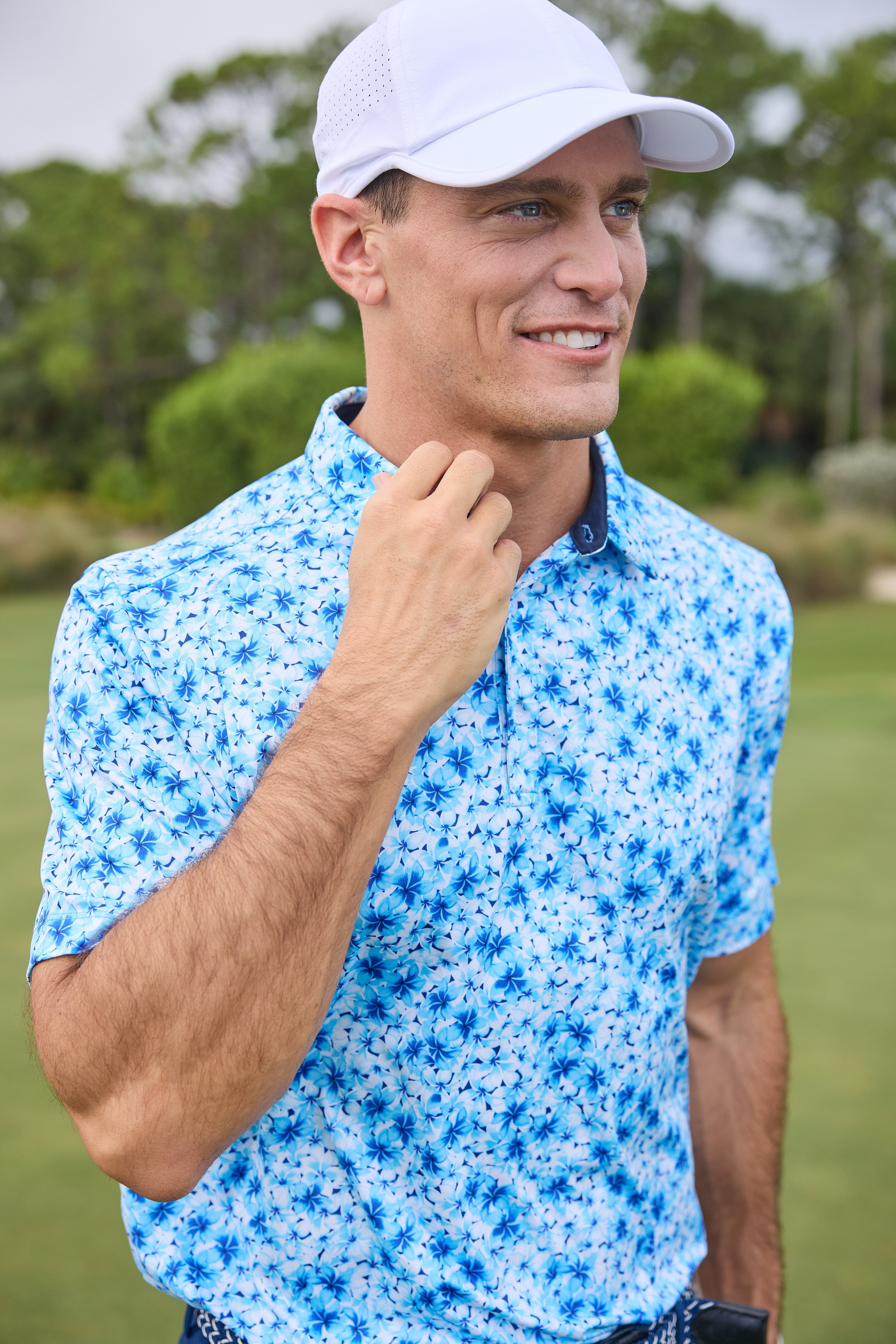 Men's Performance Hawaiian Floral Polo - Aqua