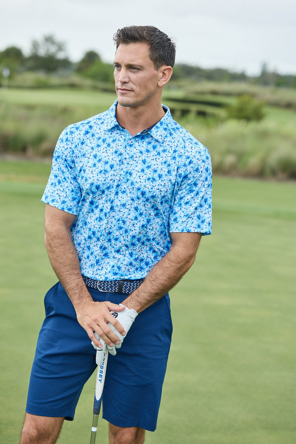 Men's Performance Hawaiian Floral Polo - Aqua