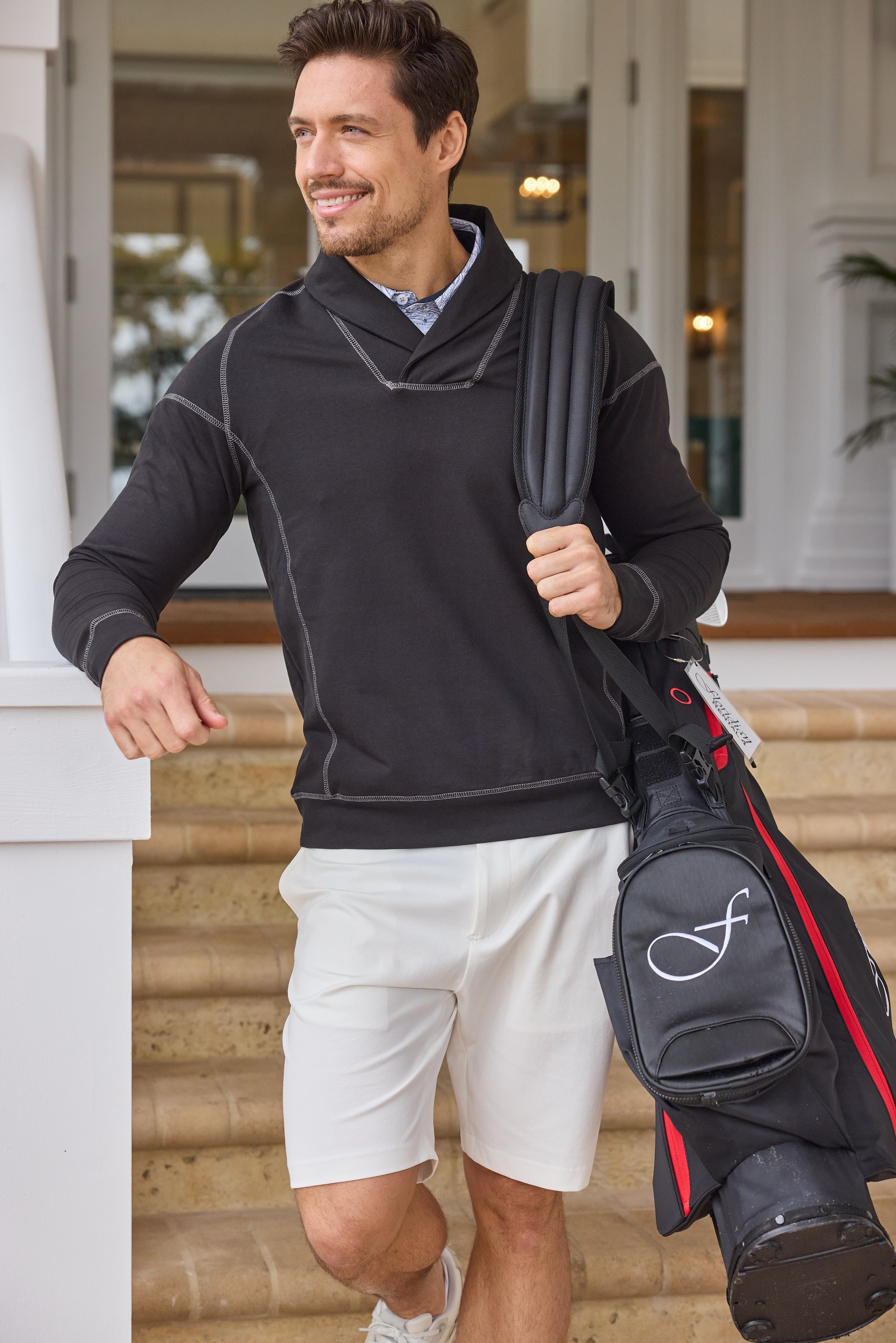 Men's Wicking Performance™ Shawl Collar Pullover - Black