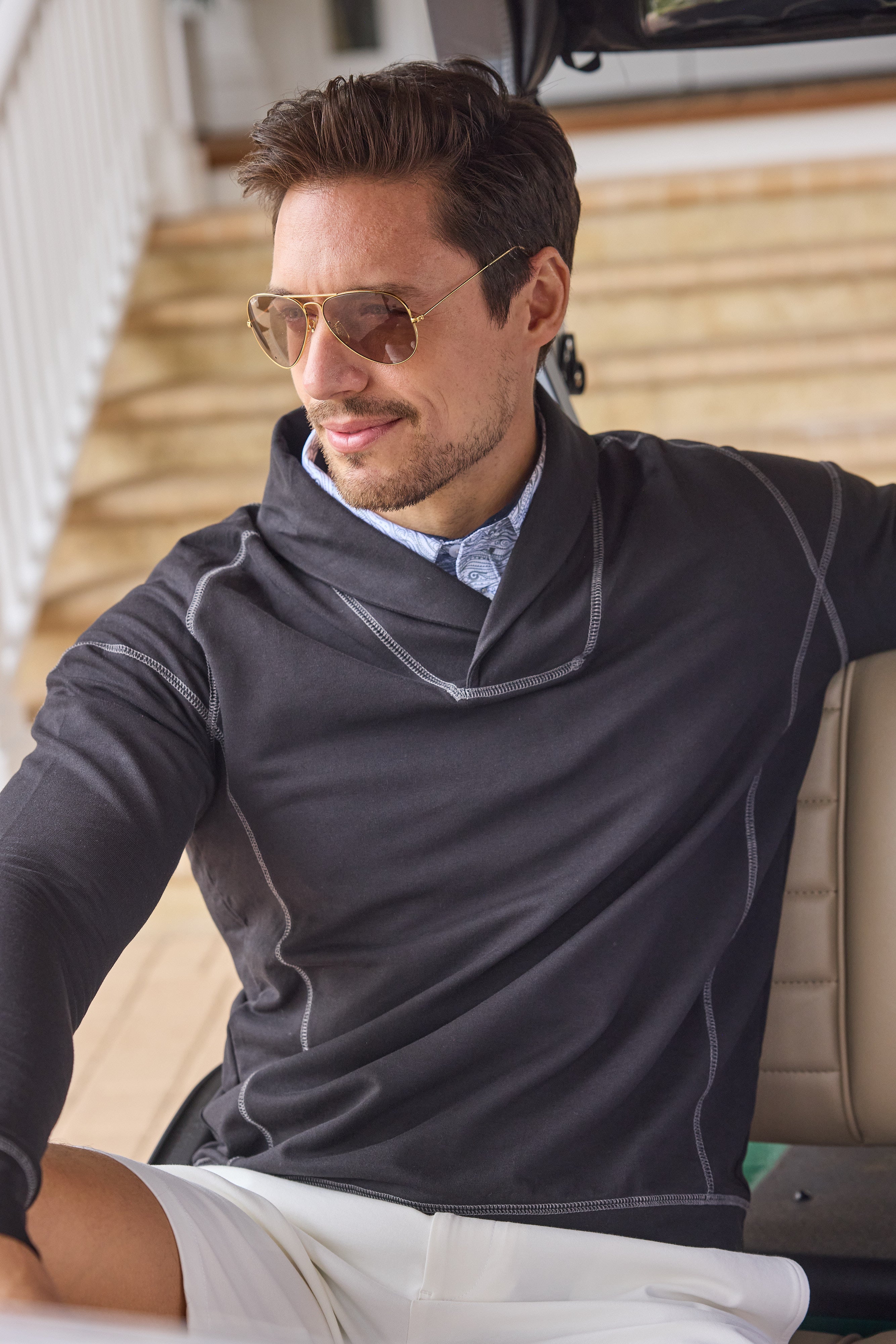 Men's Wicking Performance™ Shawl Collar Pullover - Black