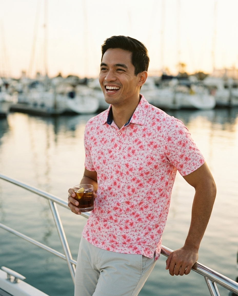 Men's Performance Hawaiian Floral Polo - Pink