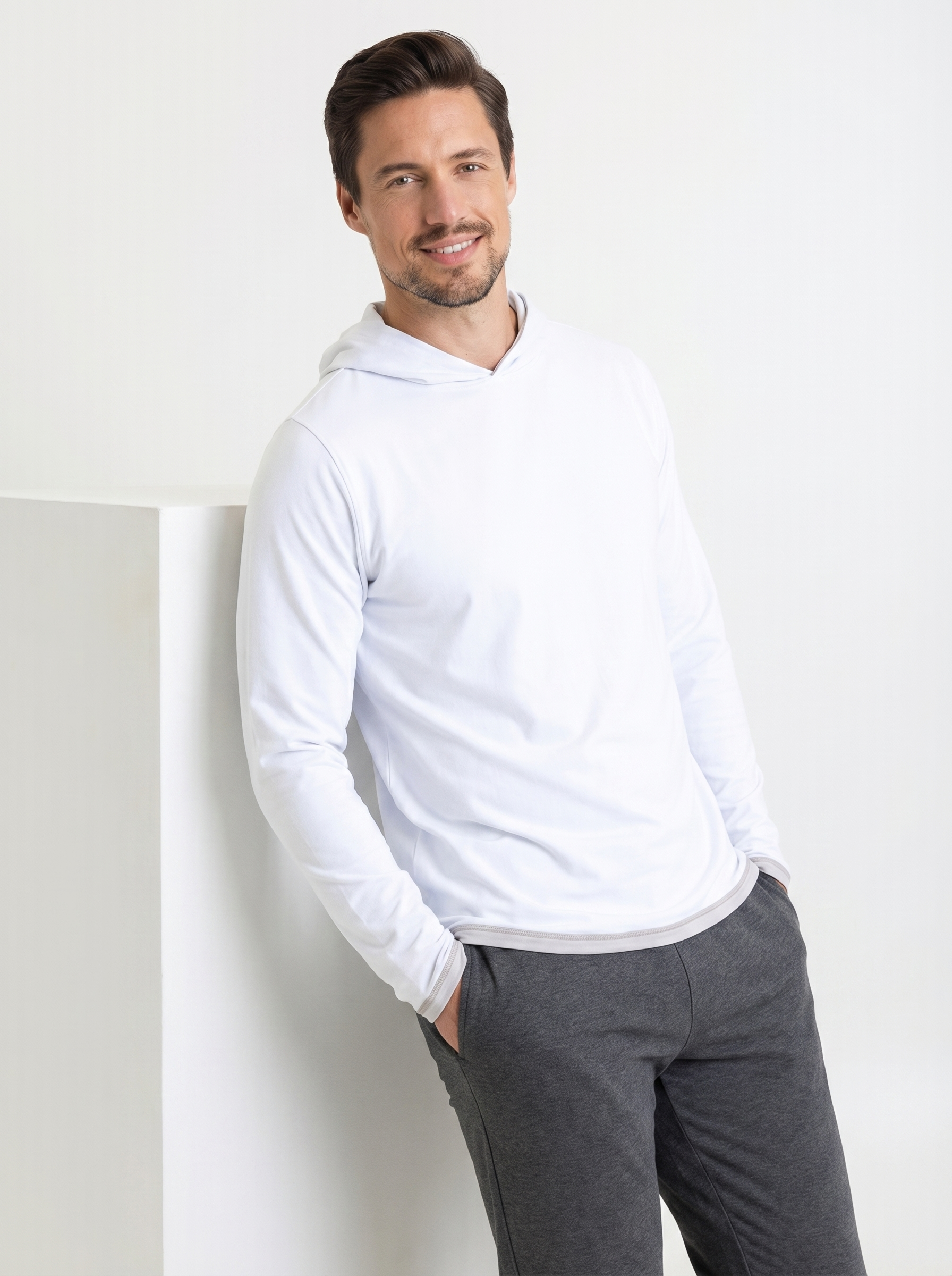 Men's Peruvian Cotton Reversible Hoodie - White / Grey