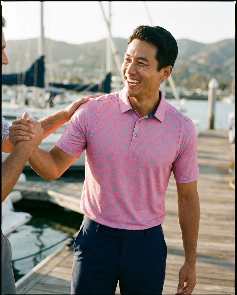 Men's 3 Button Watermelon Floral Polo with SwingFree™ Performance