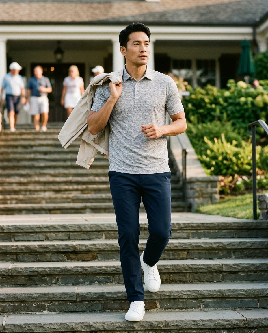 Men's 3 Button Gray Wave Polo with SwingFree™ Performance