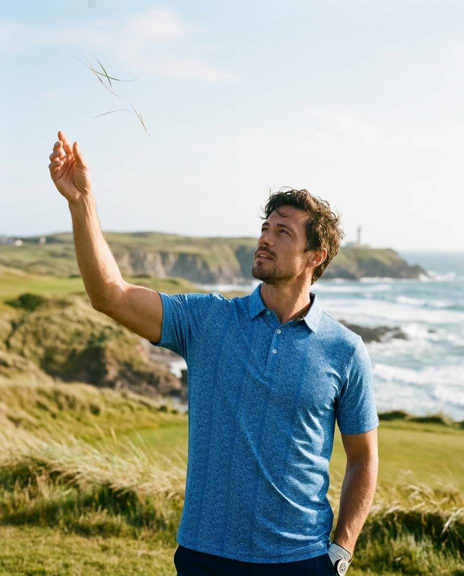 Men's 3 Button Aqua Abstract Polo with SwingFree™ Performance
